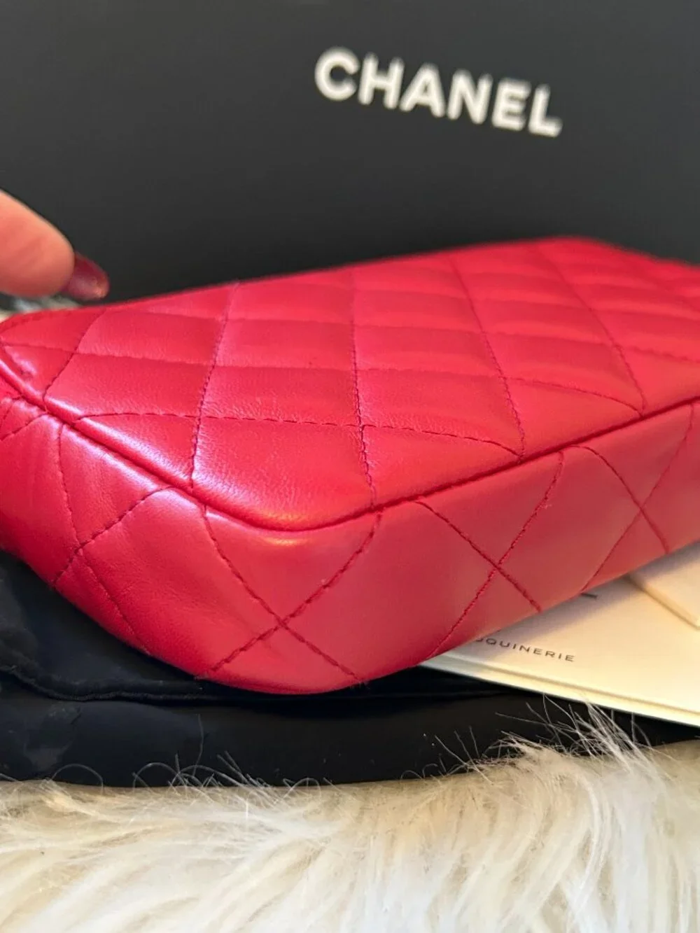 CHANEL Double Zip Bag in Pink Lambskin & Gold Hardware w box, dust bag, card